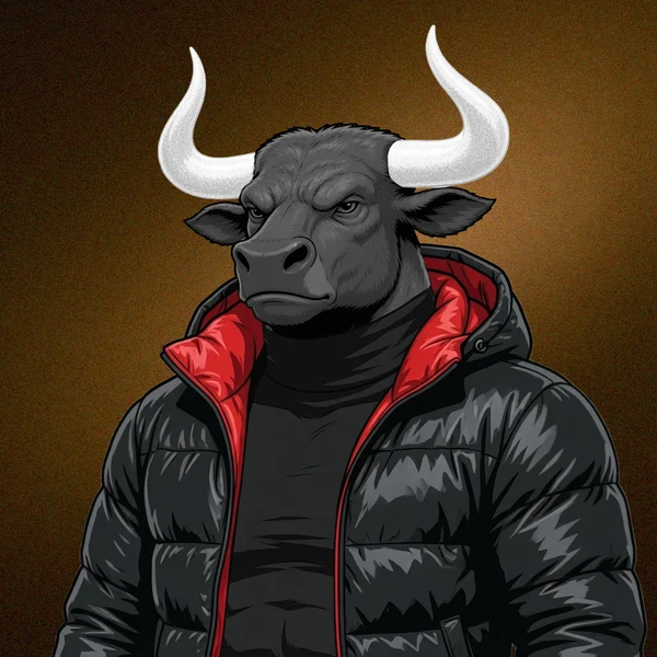 A grey bull in a black jacket from The Herd
